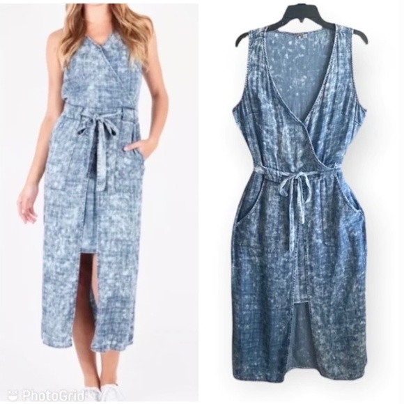 Split Front Plaid Chambray Midi Dress Size 4 by Kut From The Kloth Jules - Picture 1 of 16